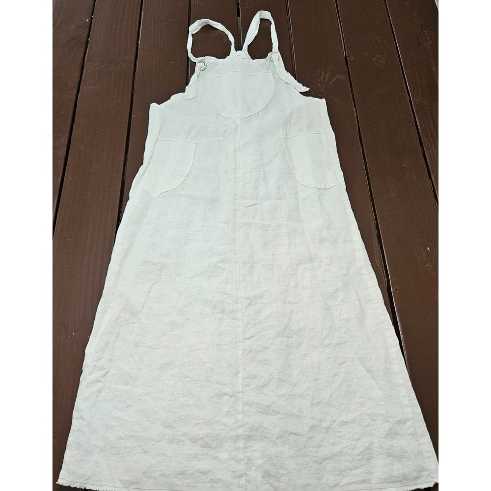 Lupo the Label‎ Sz L White Linen Overall Handmade Beachy Minimalist Midi Dress